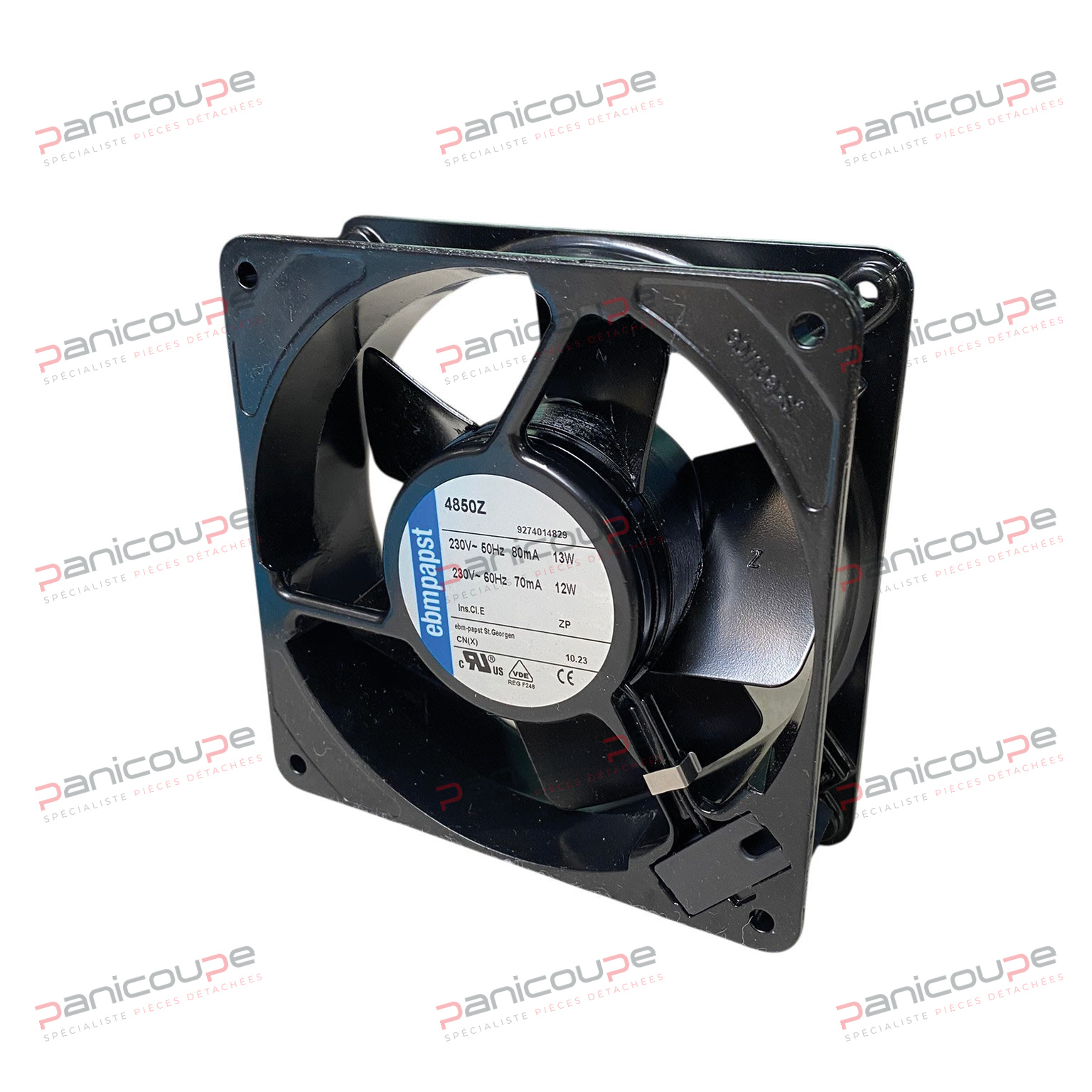 Carcasse de moteur en aluminium moulé finition noire. Roulements à billes protégés par flasques. Température de fonctionnement -10 °C à +55 °C<BR/><BR/>Tension : 230 Vac - Puissance : 10 W - Vitesse : 1700 T/mn - Débit : 100 m3 /h -Niveau sonore : 26 dBA - Raccordement : cosses 2,8 x 0,5 VENTILATEUR AXIAL EBM 119X119X38 MM 230 V photo du produit