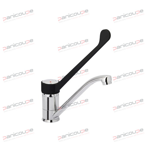 Base rehaussée 56 mm <BR/><BR/>col de cygne 215 mm<BR/><BR/>raccord Ø 1/2F<BR/><BR/>perçage Ø 35 mm ROBINET MELANGEUR MONOTROU LEVIER LONG photo du produit