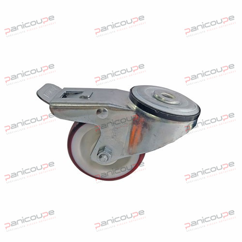 Modèle avec frein. Diam roue 80 X 32mm, hauteur total 110, diam œil 73mm, largeur support 49 mm, diam fixation 13mm ROULETTE Ø80 AVEC FREIN photo du produit