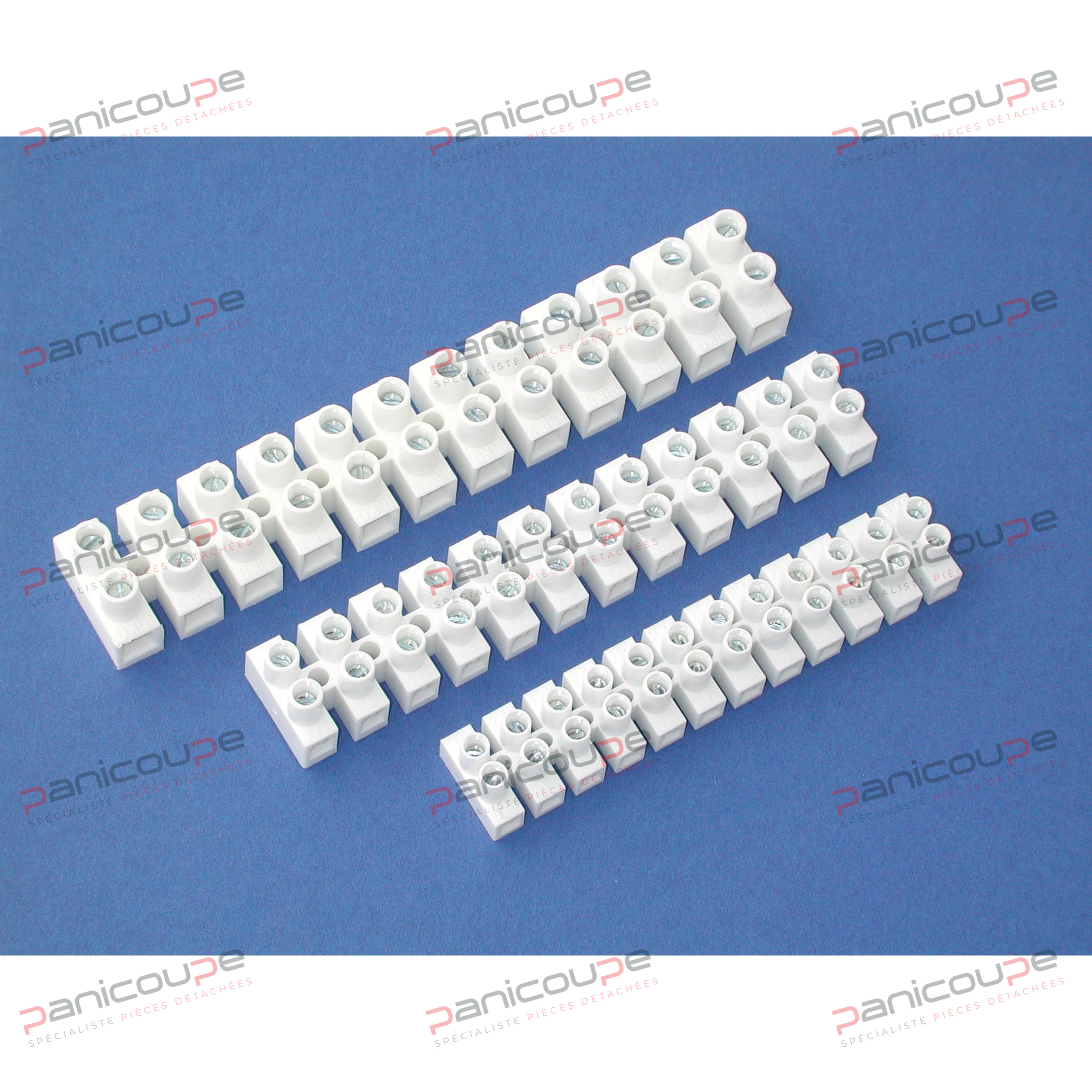 Température continue d’utilisation 140 °C. Couleur : blanc<BR/>Barrette de 12 plots section 2.5 à 6 mm²<BR/>Vendu uniquement en sachet de 10 pièces DOMINOS SOUPLES POLYAMIDE 6.6 ULV2 photo du produit