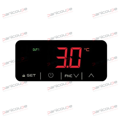 Gestion de la température et de l’agitateur de cuve mais également la gestion du congélateur à glace.<BR/><BR/><BR/><BR/>• Buzzer d’alarme inclus<BR/><BR/>• Affichage LED à 1 ligne, 4 touches tactiles de type capacitif.<BR/><BR/>• 2 entrées sondes PTC/NTC<BR/><BR/>• 1 entrée numérique<BR/><BR/>• 3 relais de sortie<BR/><BR/>• Connexions borniers à vis fixes<BR/><BR/>• Dimensions : 74 x 32 x 59 mm<BR/><BR/>• Alimentation 230 Vac<BR/><BR/><BR/><BR/>Remplace le EVK422P7 RÉGULATEUR EV3143N7 photo du produit