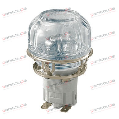 Livré complet avec douille porcelaine, boîtier, globe et ampoule300°C. Fixation par clipsage. Globe vissable. Découpe à prévoir 48 mm. Modèle sans joint. Lampe E14 25 W 240 V 300 °C. HUBLOT DE FOUR ROND 300 °C photo du produit
