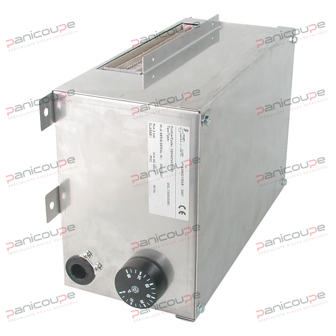 Réalisé en inox 304, ce kit permet de transformer rapidement un placard neutre en armoire chauffante, de réparer une étuve ou d’apporter une régulation et ventilation dans une armoire statique. Entièrement pré-monté, le kit est prêt à poser, il ne reste plus qu’à brancher l’alimentation. Régulation par thermostat (0-90 °C)<BR/><BR/>Ventilateur tangentiel intégré avec résistance 2000 W.<BR/><BR/>Câblage haute température. Connecteur à passage frontal.<BR/><BR/>Dimensions : 290 x 190 x 130 mm<BR/><BR/>Tension 230 V.<BR/><BR/>Puissance 2000 Watts. KIT CHAUFFANT VENTILÉ 2000 W photo du produit