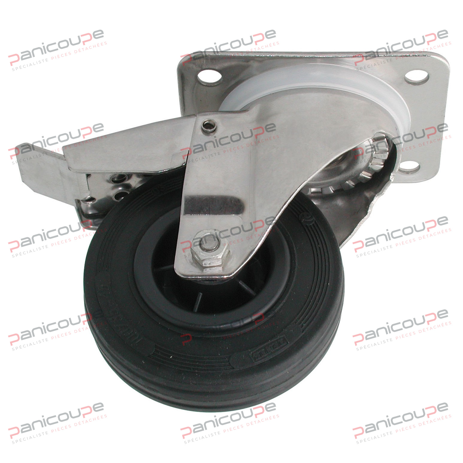 ROULETTE CAOUTCHOUC PIVOTANTE FREIN CHAPE INOX photo du produit