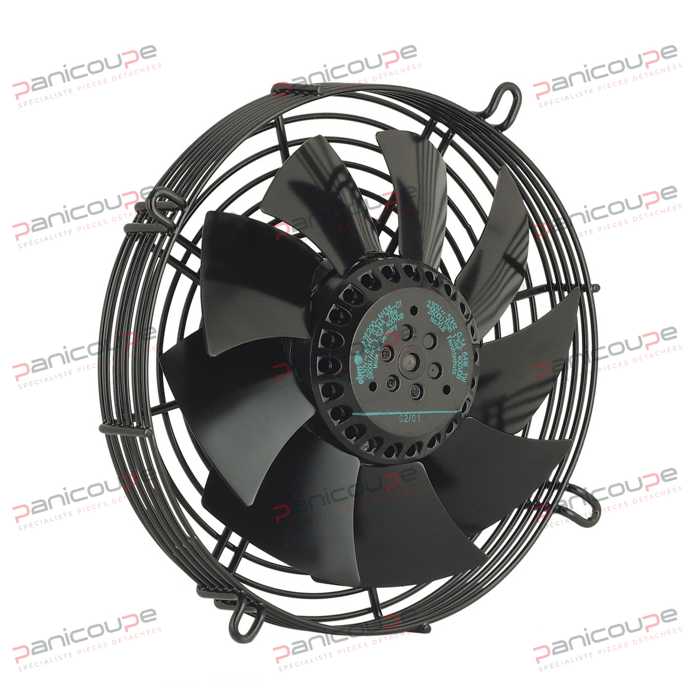 Ø Hélice mm : 200 - Nombre de pales : 9 - Tension V : 230 - Puiss. W : 64 -T : - Débit m3/h : 915 - Vitesse Tr/mn : 2600 - Type sortie : Fils 450 mm - Ø Fixation 4 points mm : 260 - Condensateur : 1,5 µF à prévoir<BR/><BR/>sens de l’air : v (du moteur vers la grille) VENTILATEURS HELICOIDES MOTEUR VERS GRILLE Ø 200 photo du produit