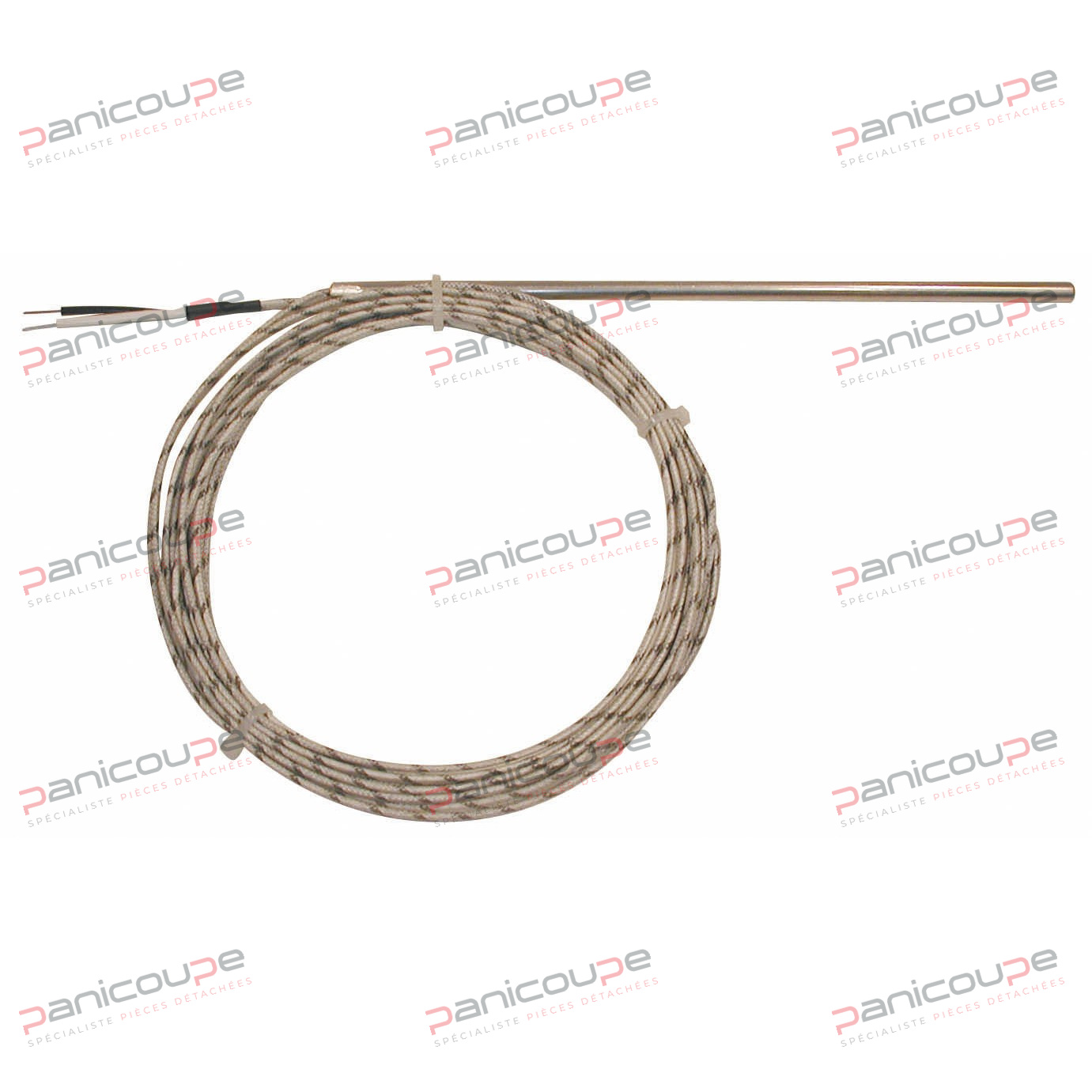 Câble isolé soie de verre. Soudure chaude isolée. Bulbe Ø 6 mm - Longueur 200 mm. Sonde PANICOUPE adaptable sur fours fringand*. <BR/>Long. câble : 7 m SONDE THERMOCOUPLE - TYPE J photo du produit