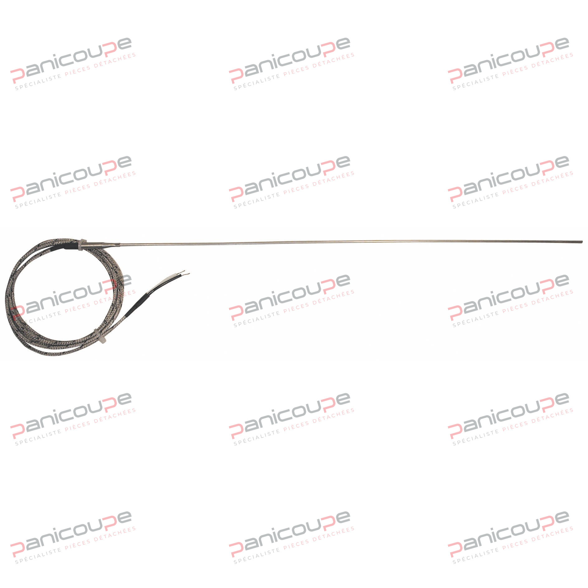Câble isolé soie de verre - tresse inox pour le modèle 1.5 m et soie de verre pour le modèle 5 m. Soudure chaude isolée. Bulbe Ø 3 mm chemisé déformable inox longueur 450 mm. Jonction indémontable Ø 6 mm. Sonde PANICOUPE adaptable sur four pavailler* <BR/>Long. câble : 5 m SONDE THERMOCOUPLE - TYPE J photo du produit