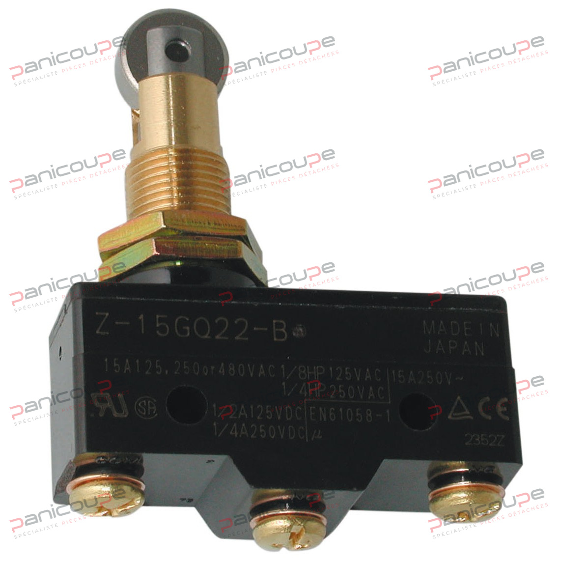 1 contact inverseur 15 A/250 V. Raccordement par vis. Enclenchement par poussoir à galet. FIN DE COURSE DE PORTE photo du produit